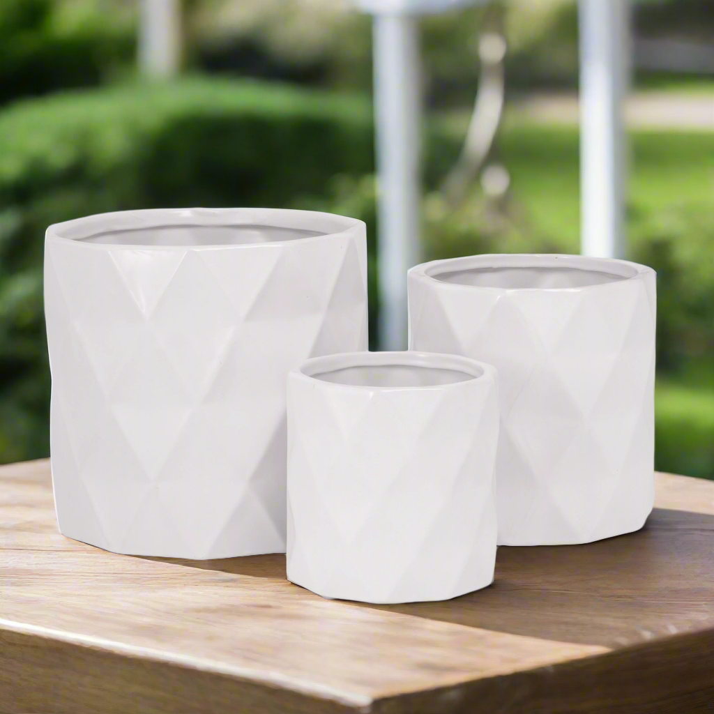Dagen Diamond Embossed Ceramic Pot Set (Set of 3)