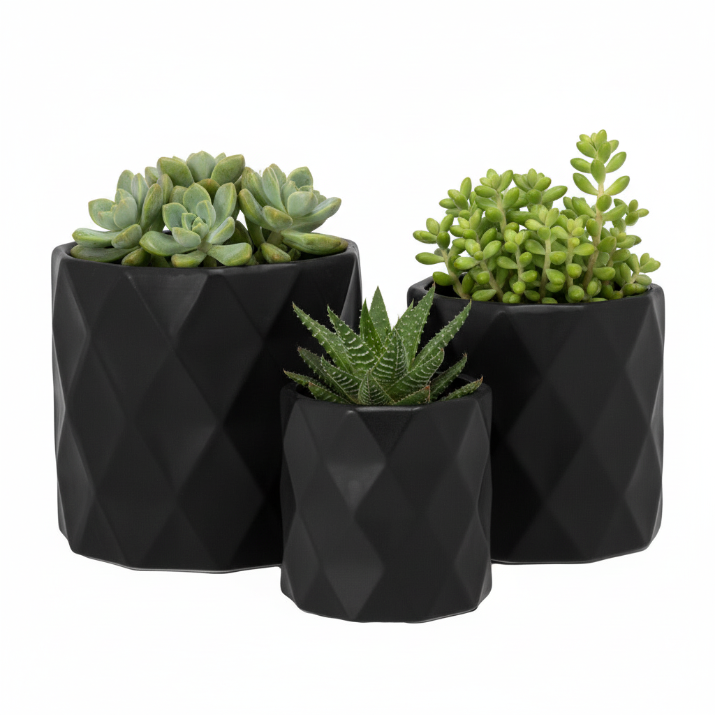 Dagen Diamond Embossed Ceramic Pot Set (Set of 3)