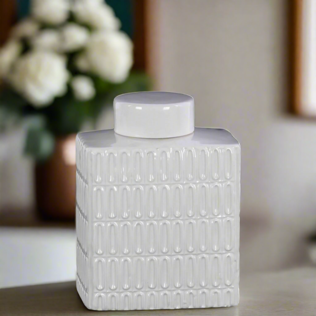 Novien Embossed White Temple Jars