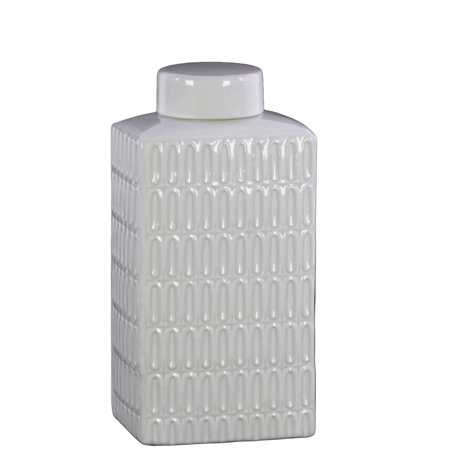 White textured square vase on a white background