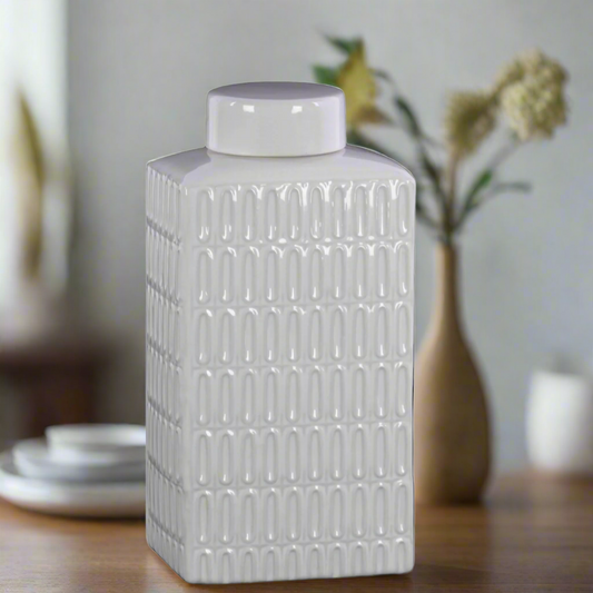 Novien Embossed White Temple Jars