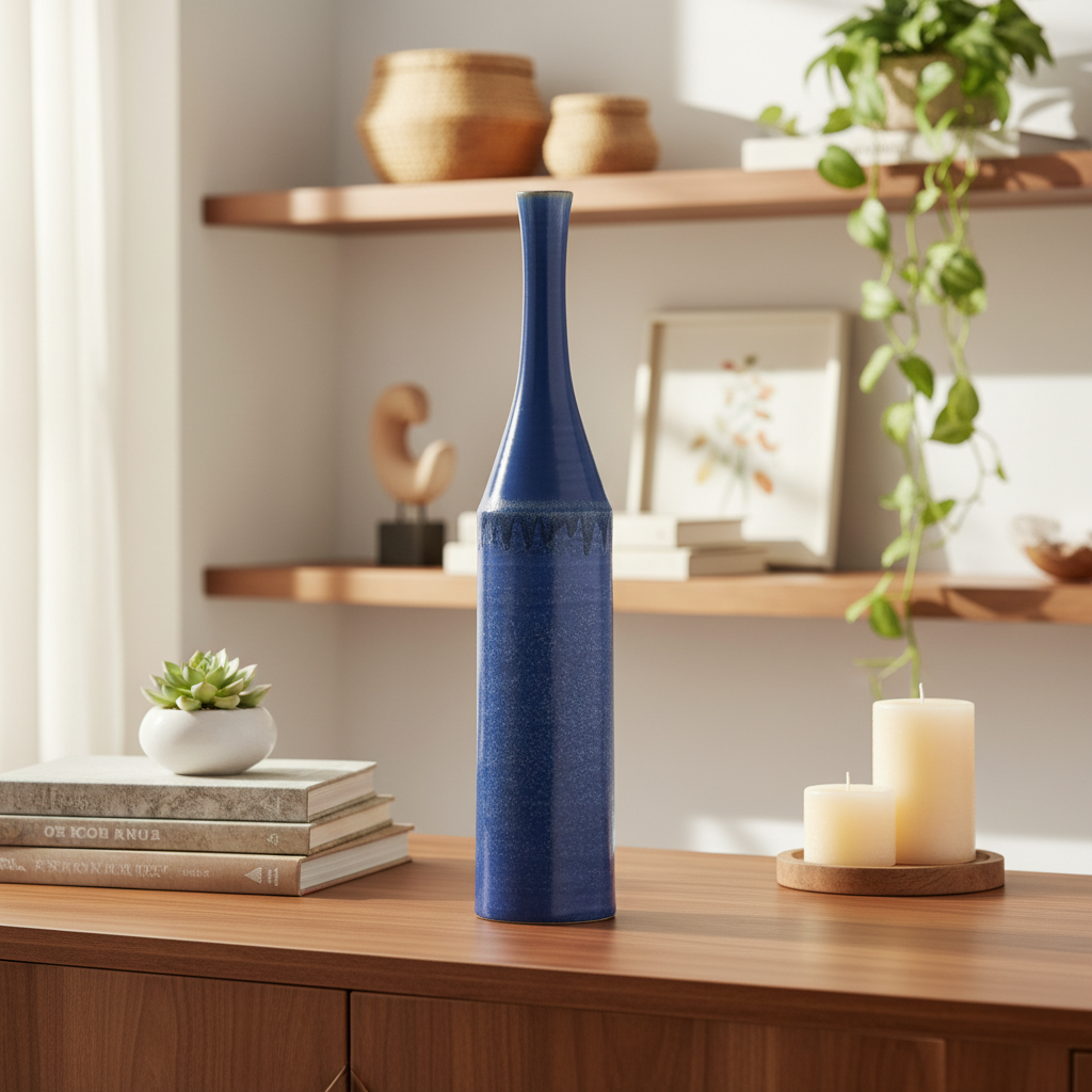 Nora Navy Ceramic Drip Rim Vases