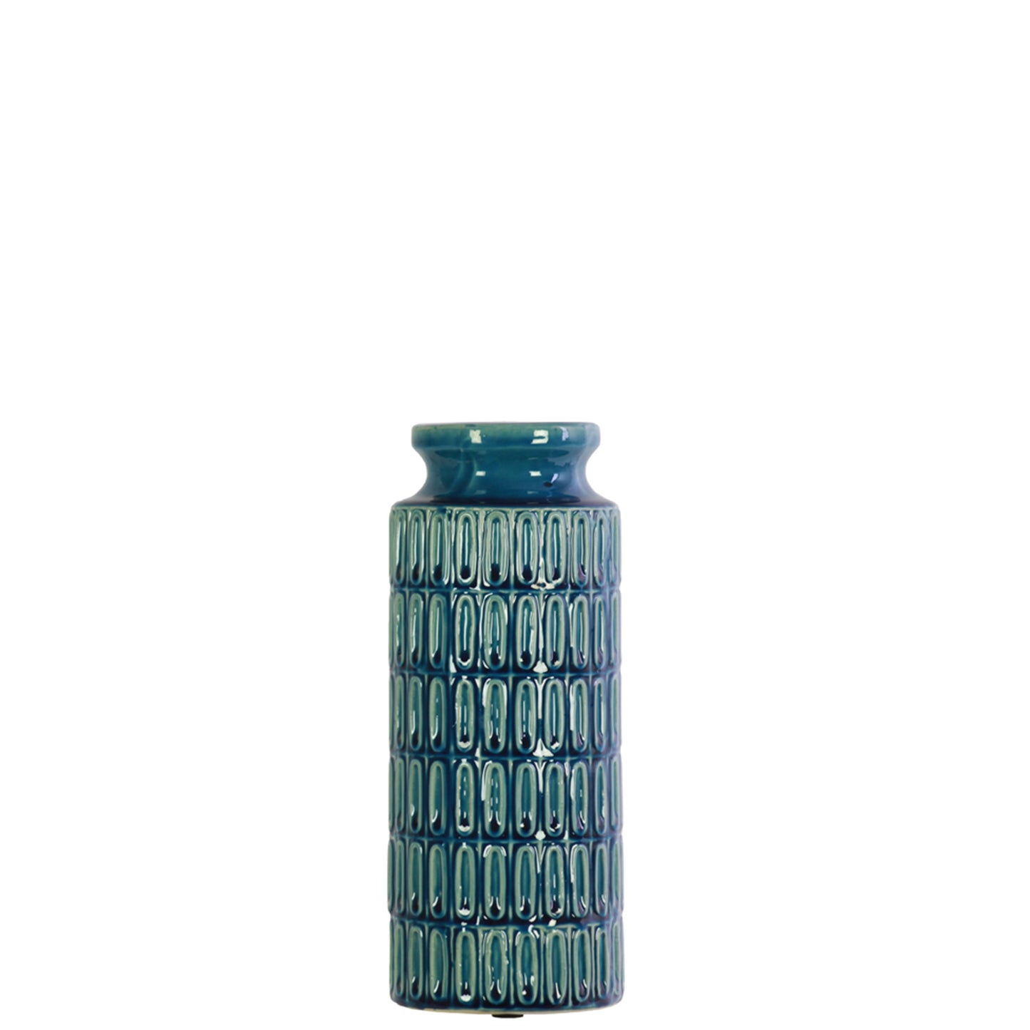Klair Ceramic Round Vase with Embossed Banded Oval Pattern