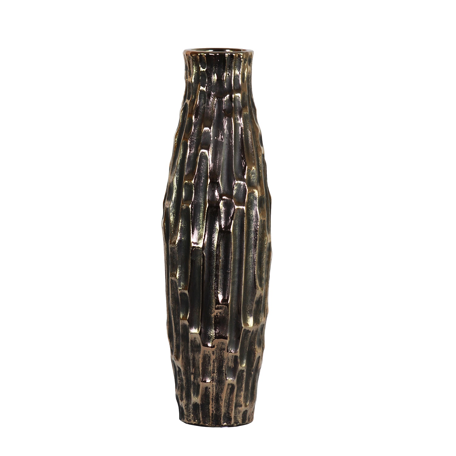 Decorative vase with a textured surface on a white background