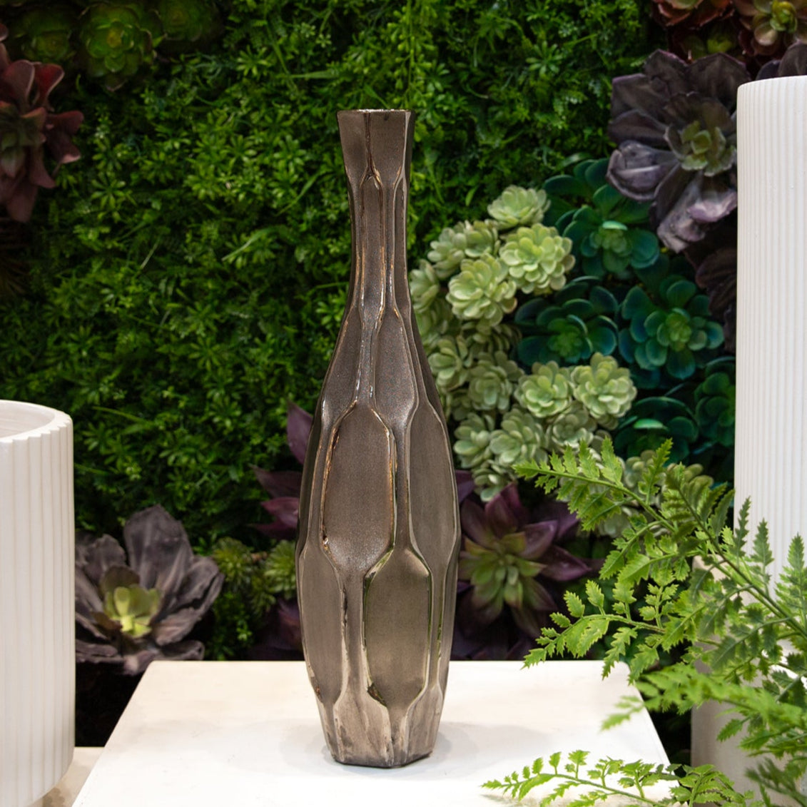 Ceramic Vase Distressed Finish Silver-19.75"H