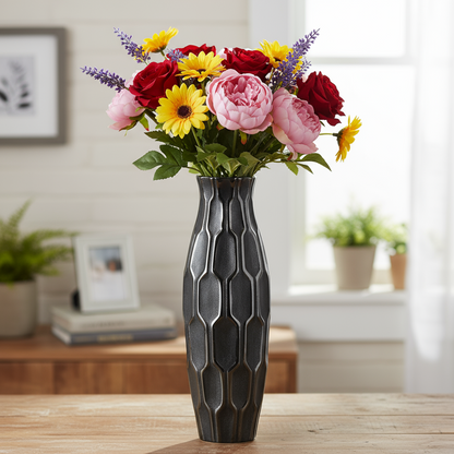 Jayla Ceramic Bellied Vase with Embossed Honeycomb Design