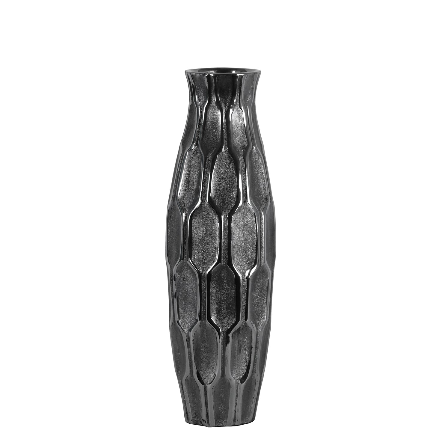 Jayla Ceramic Bellied Vase with Embossed Honeycomb Design
