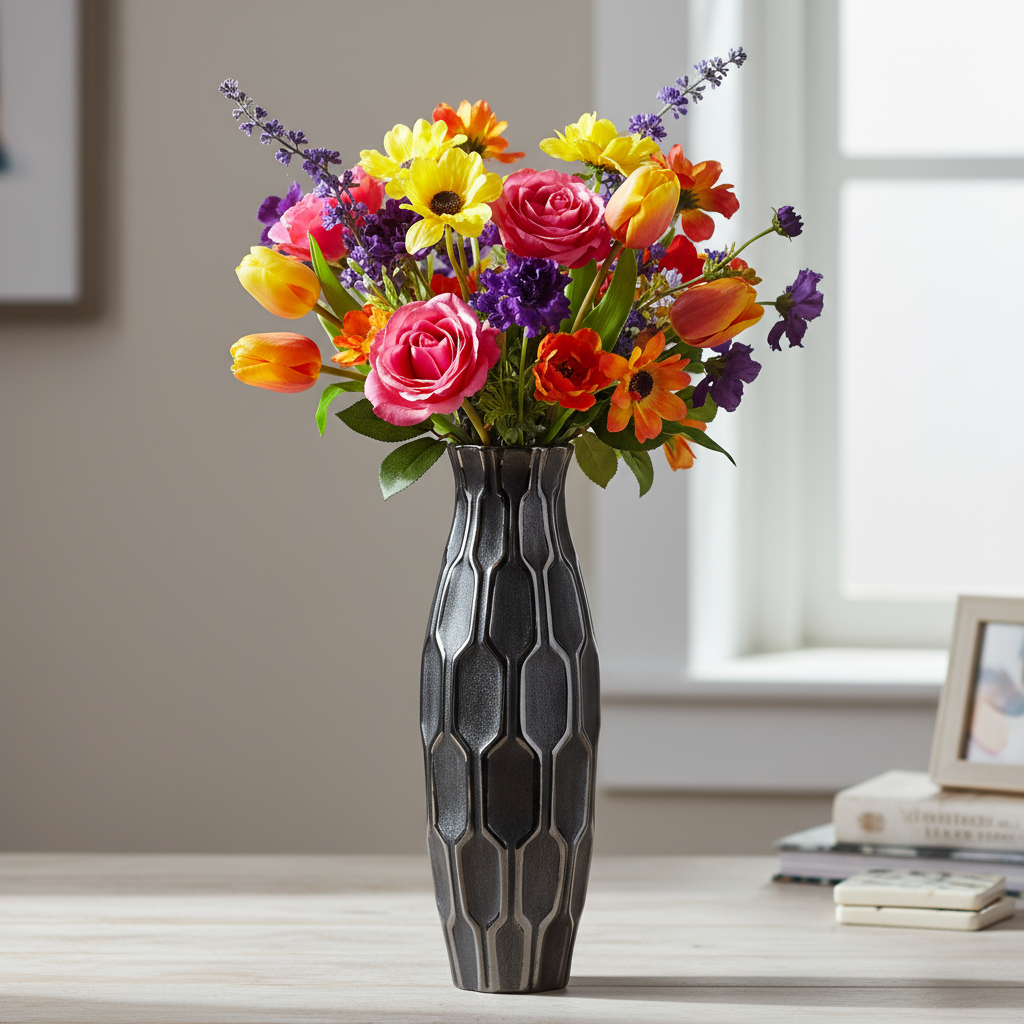 Jayla Ceramic Bellied Vase with Embossed Honeycomb Design