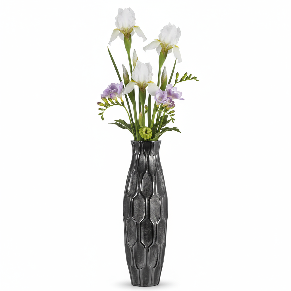 Jayla Ceramic Bellied Vase with Embossed Honeycomb Design