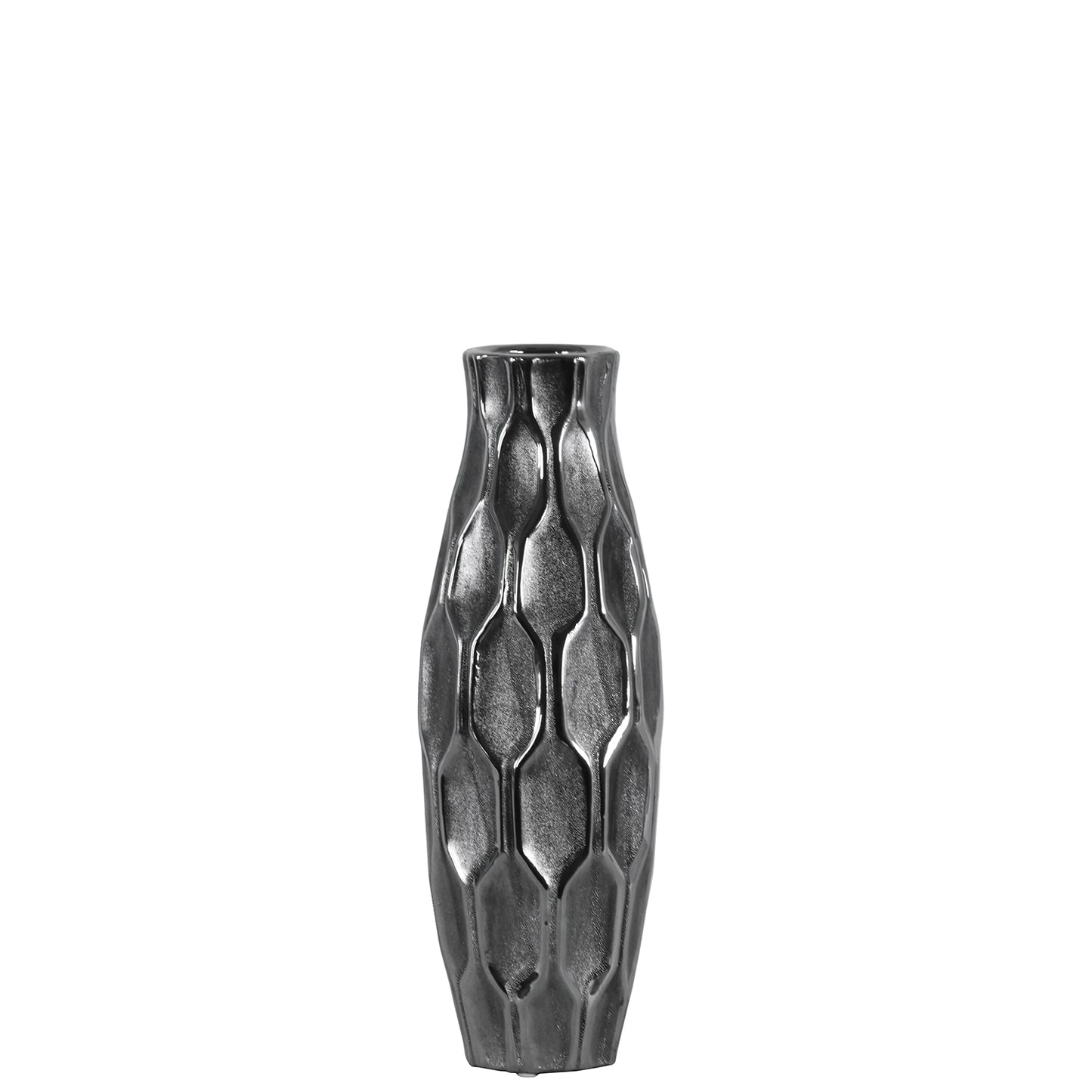 Jayla Ceramic Bellied Vase with Embossed Honeycomb Design