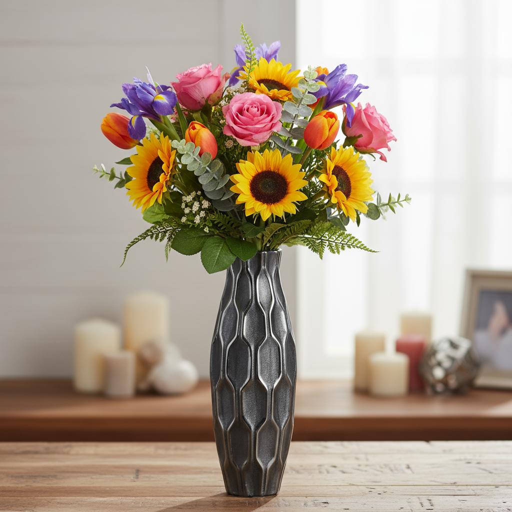 Jayla Ceramic Bellied Vase with Embossed Honeycomb Design