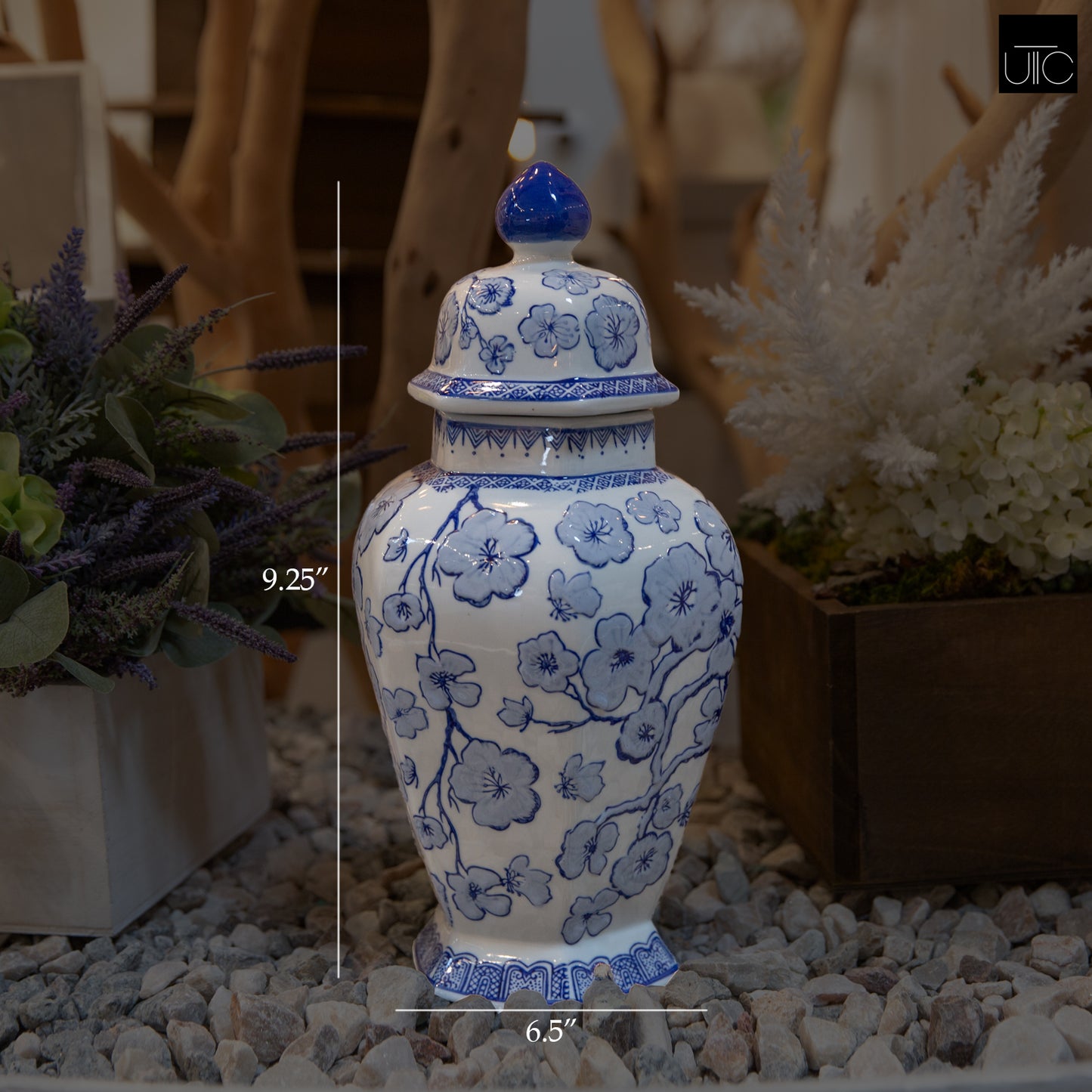 Portia Blue Chinoiserie Temple Jar