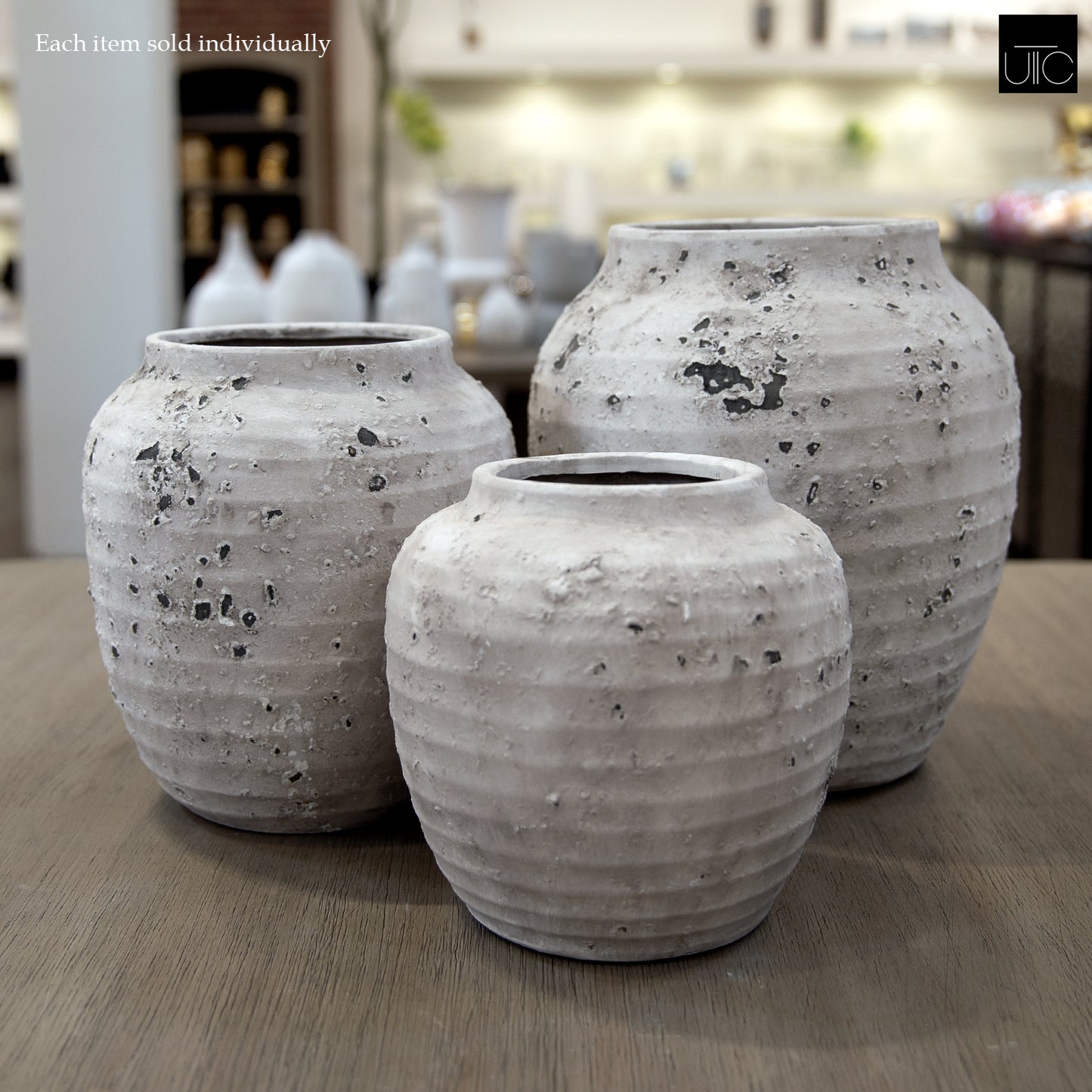 Kira Ribbed Amphora-Style Cement Planter