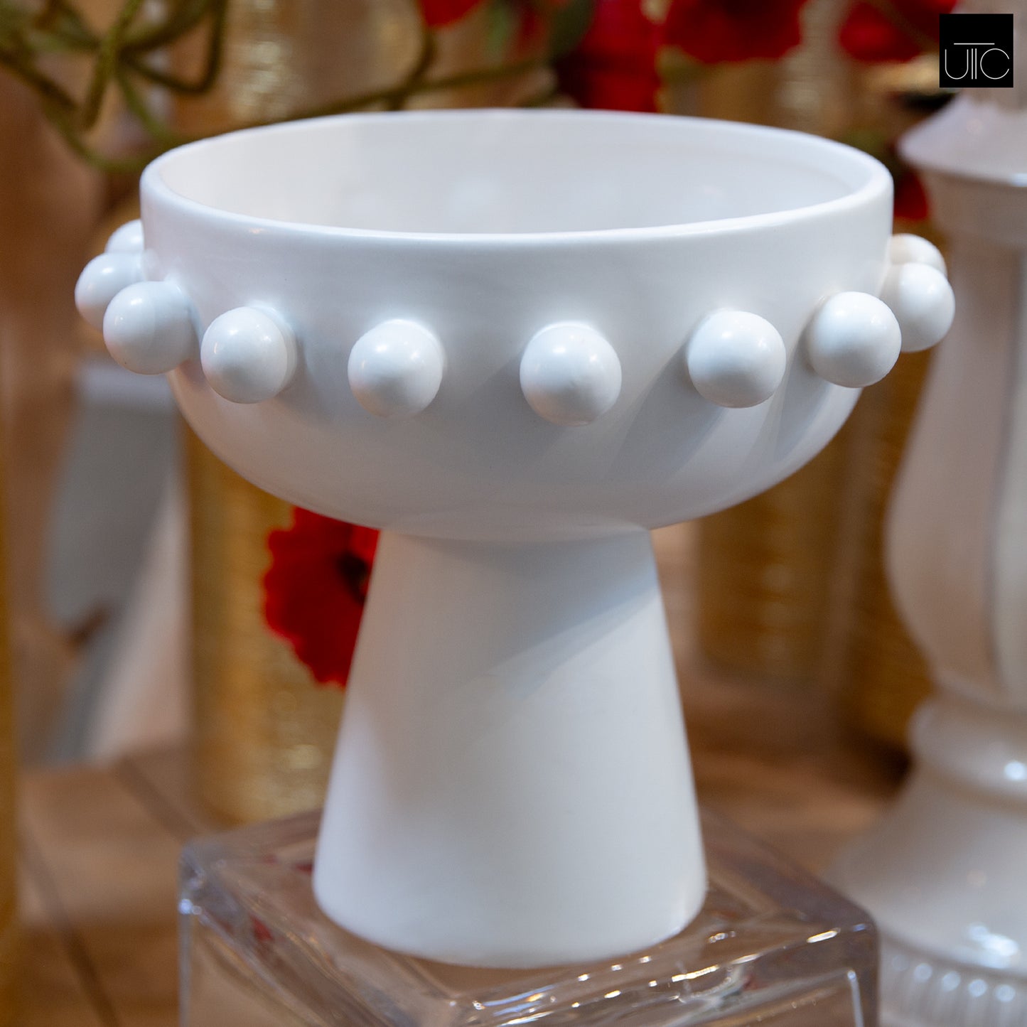 Aveline White Rimmed Pedestal Bowl