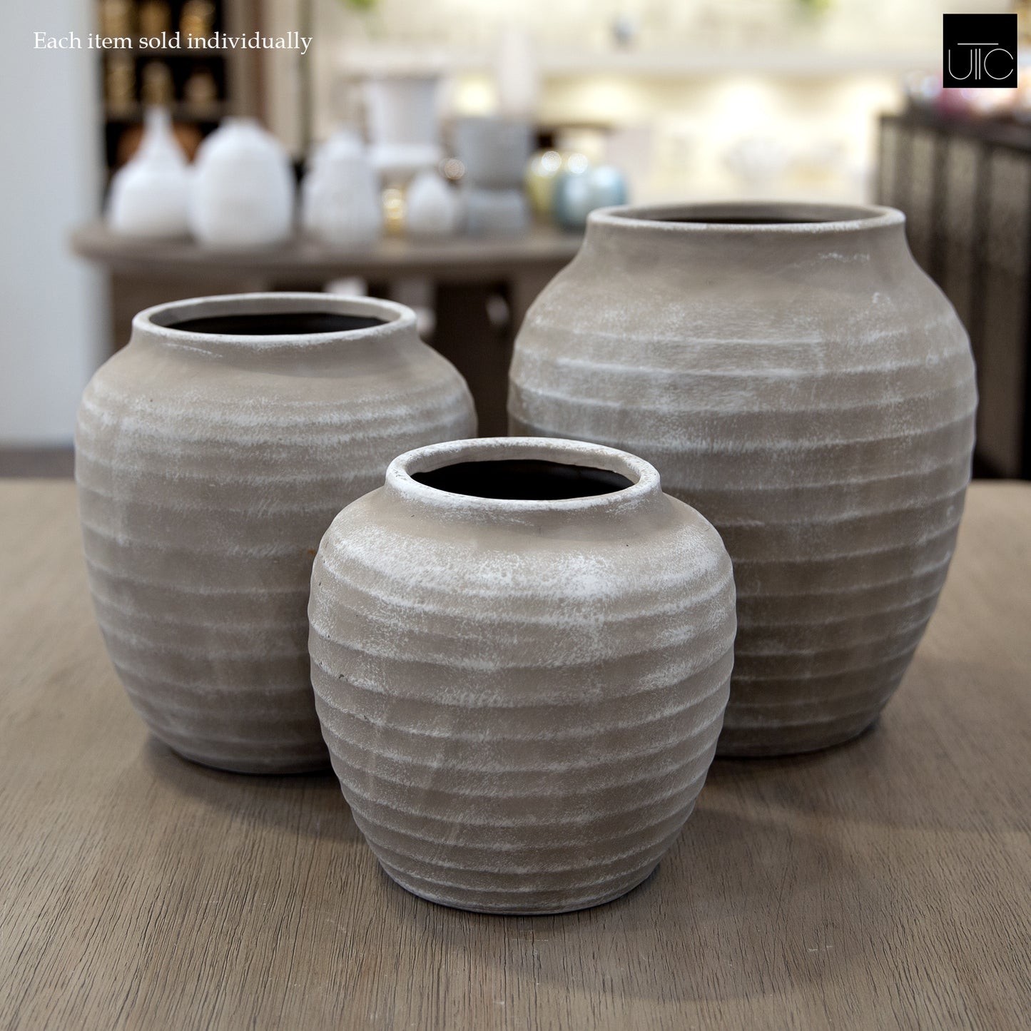 Kira Ribbed Amphora-Style Cement Planter