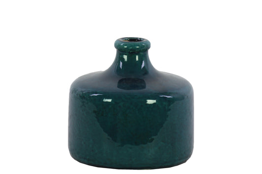 Ceramic Vase Gloss Distressed Finish Turquoise-6"H