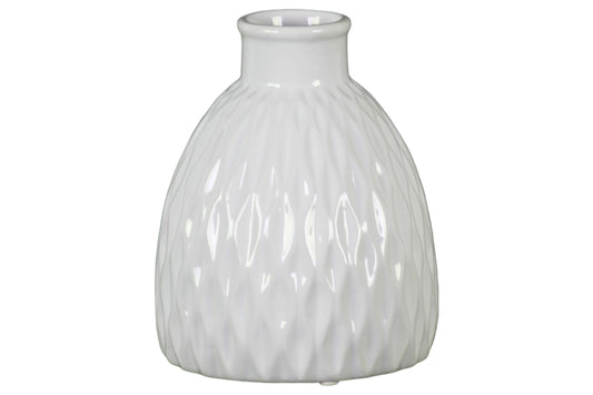 Ceramic Vase Gloss Finish White-7.25"H