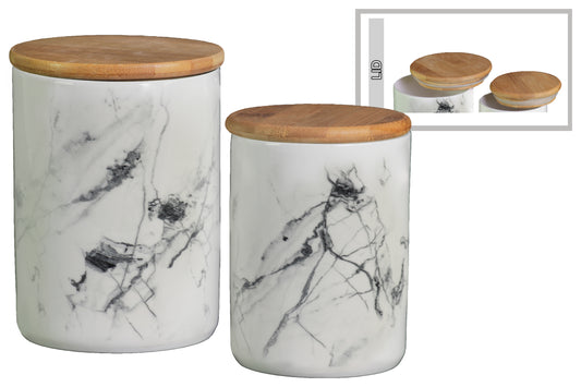 Ceramic Canister Marbleized Finish White 6.75"H
