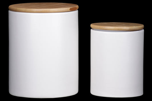 Ceramic Round Canister Coated Finish White..5.25"x5.25"x6.50"H