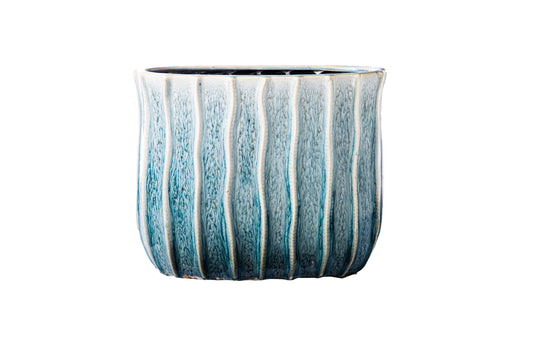 Ceramic Oval Vase Gloss Finish Steel Blue-9.25"H