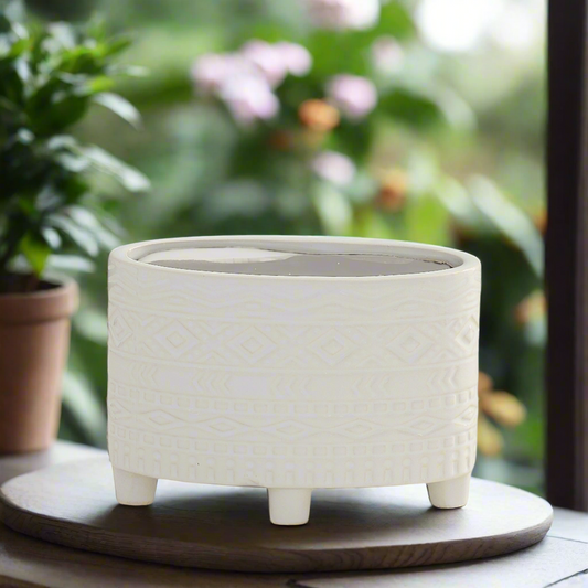 Naya Ceramic Oval Tribal Pot with Stand