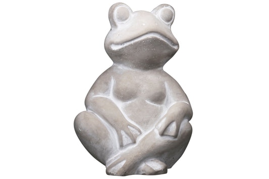 Cement Sitting Frog Statue Washed Finish Gray-8.25"H