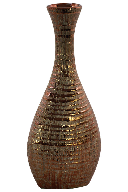 Ceramic Vase Distressed Finish Copper-14"H