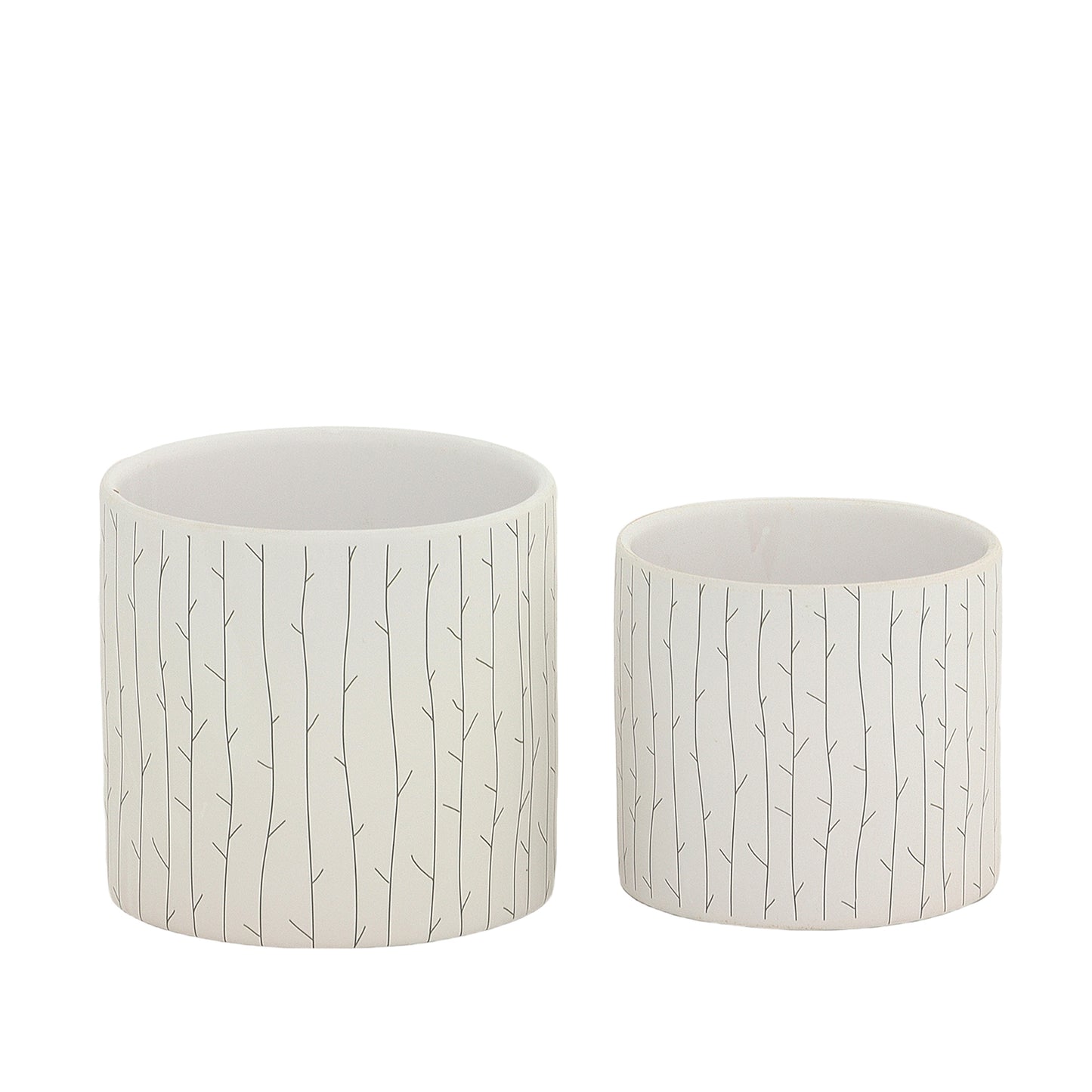 Branwyn White Ceramic Winter Branch Planter Set (Set of 2)