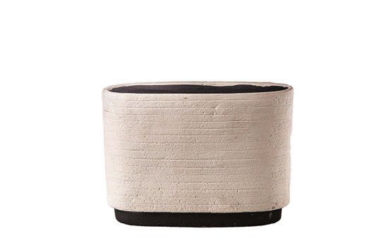 Cement Tall Oval Pot Painted Finish Beige-6.50"H
