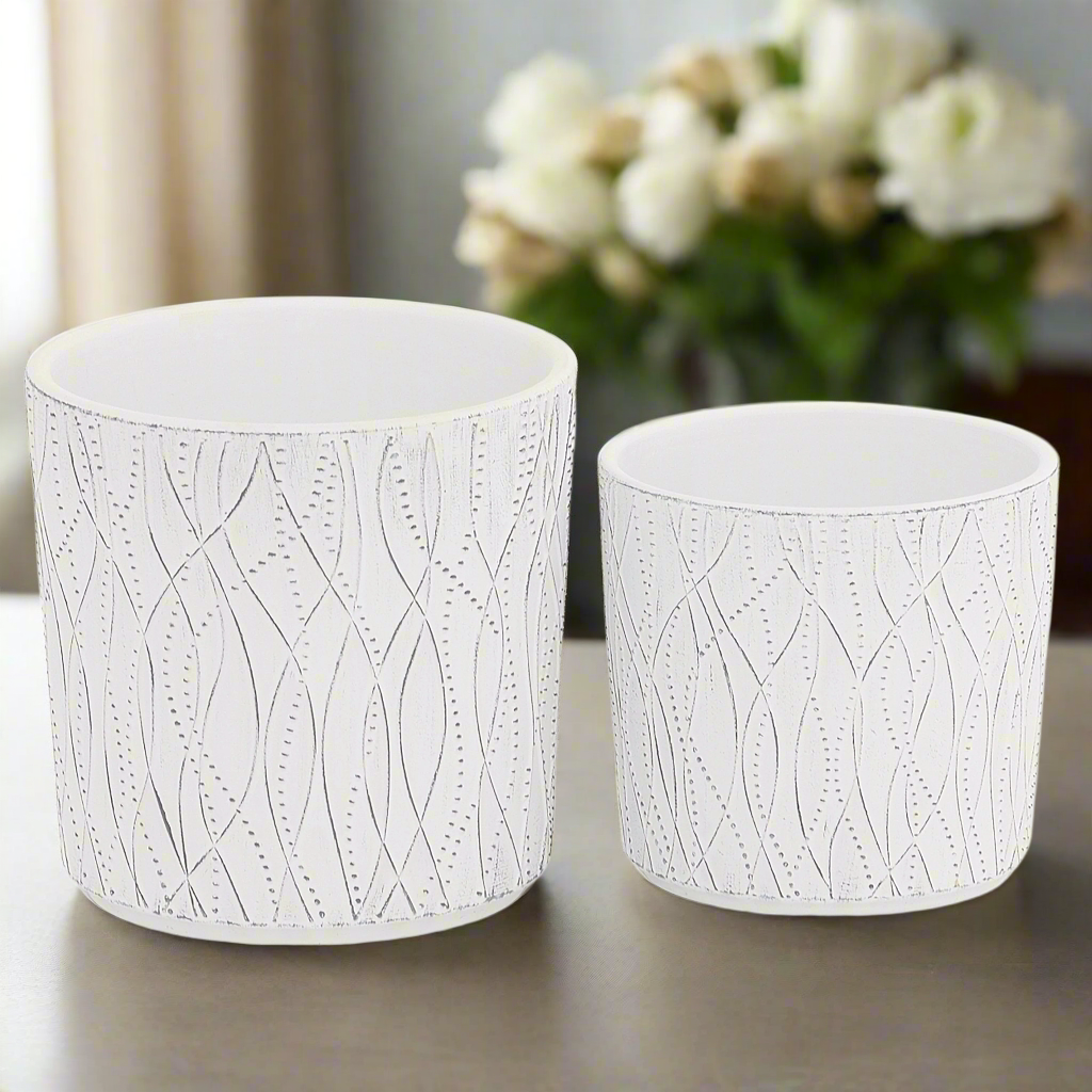 Ruvano Cement Wave Pattern Planter Set (Set of 2)