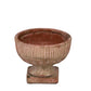 A white terracotta pot with decorative grooves and a square base, displayed against a plain background.