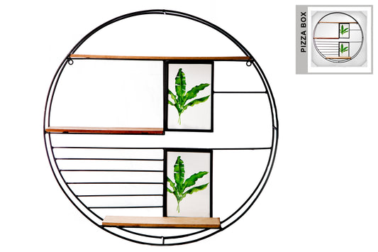 Metal Round Wall Shelf Coated Finish Black-19.00"H