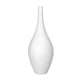 A matte finish white ceramic vase with a ribbed design body and tapered bottom.