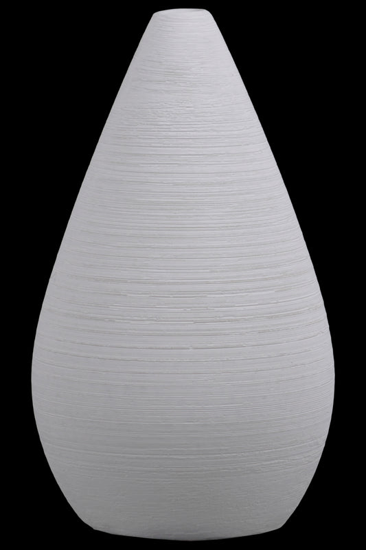 Ceramic Vase Combed Finish White-11.50"H