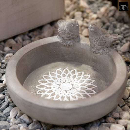 Cement Bird Bath Washed Concrete Finish Gray-4.50"H -3