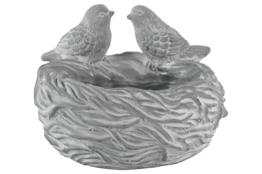 Cement Round Bird Bath Washed Concrete Finish Gray-5.5"H