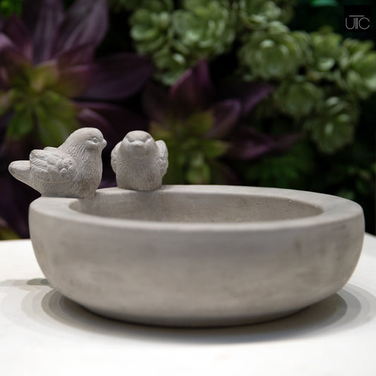Cement Bird Bath Washed Concrete Finish Gray-4.50"H -4