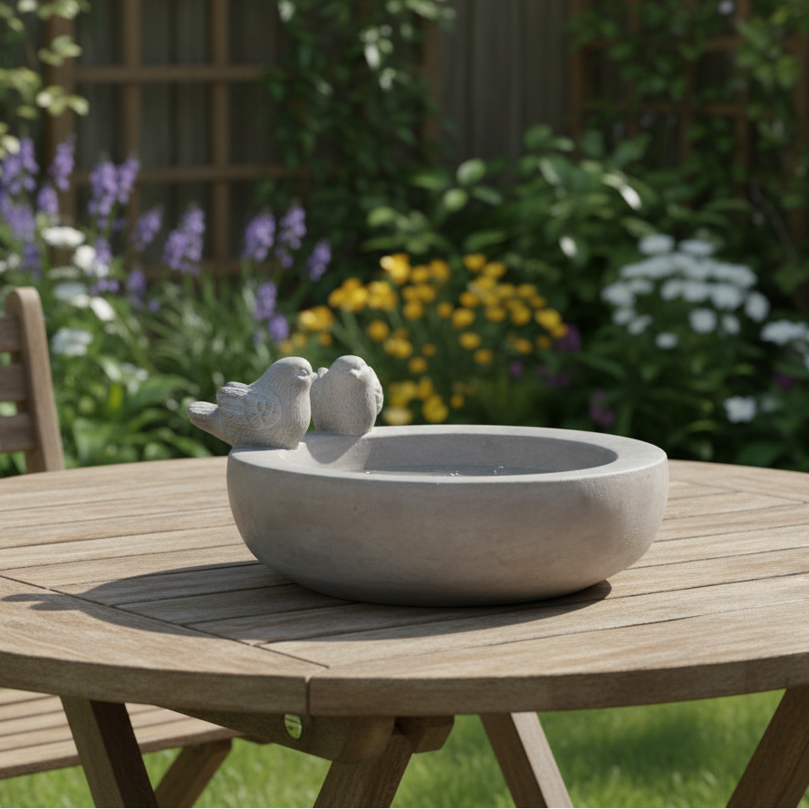Leia Bird Bath Round Cement Figurine