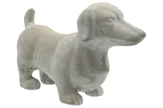 Cement Standing DachshundsStatue Washed Finish Gray-5.75"H
