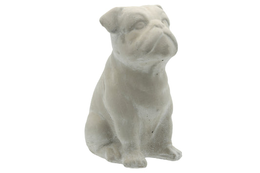 Cement Sitting Bulldog Statue Washed Finish Gray-9.50"H