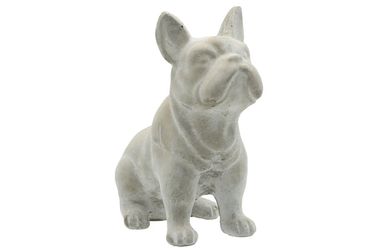 Cement Sitting French Bulldog Statue Washed Finish Gray-7.75