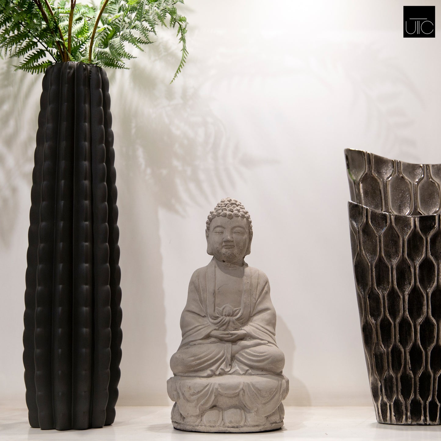 Cement Meditating Buddha Figurine Concrete Finish Gray-14.25"H