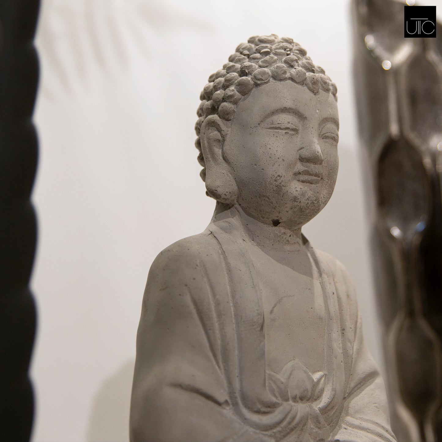 Cement Meditating Buddha Figurine Concrete Finish Gray-14.25"H