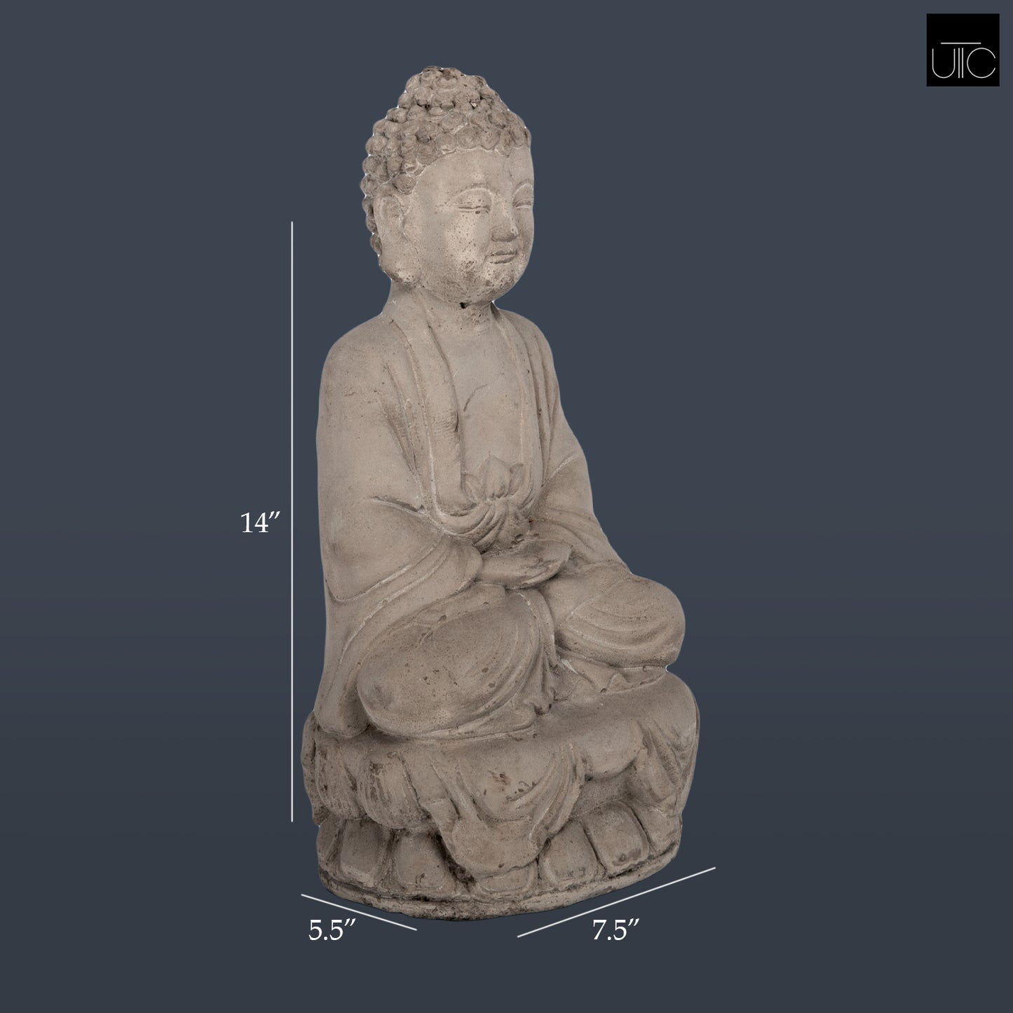 Cement Meditating Buddha Figurine Concrete Finish Gray-14.25"H