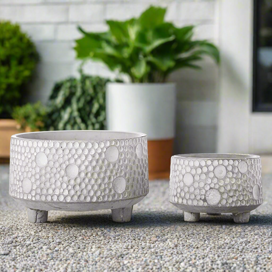 Cement Low Round Pot Washed Concrete Finish Gray