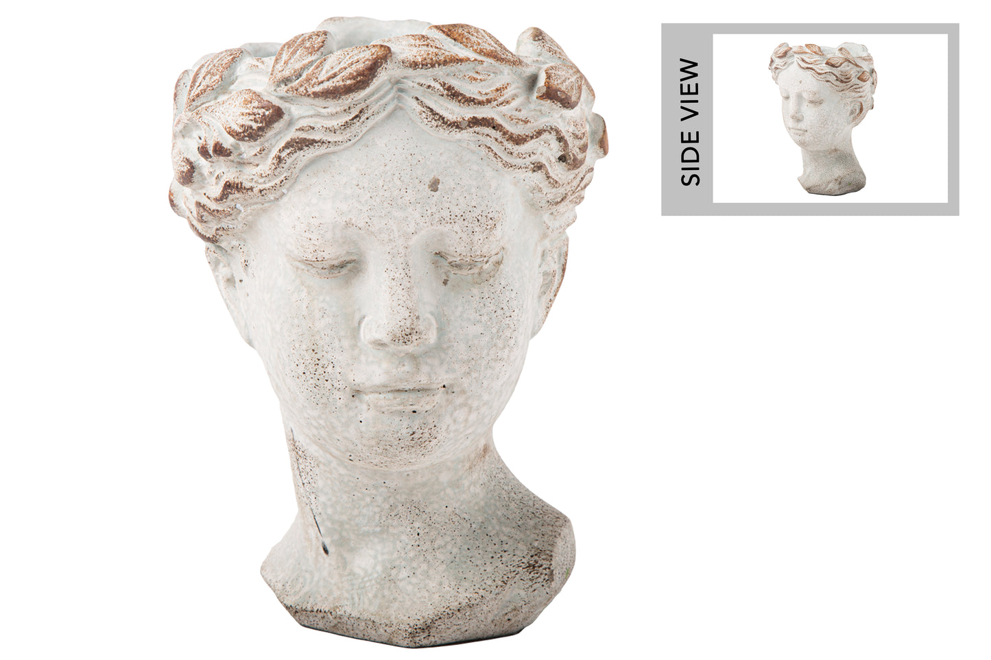 Cement Roman Head Pot Distressed Finish Frost White-8.50"H