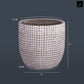 Light Gray Cement Round Pot with Engraved Square Lattice and Tapered Bottom