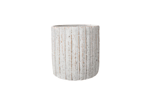 Cement Round Pot Distressed Finish Beige-6.00"H