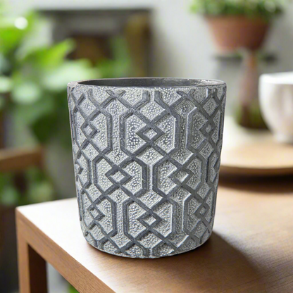 Vida Cement Embossed Round Pot