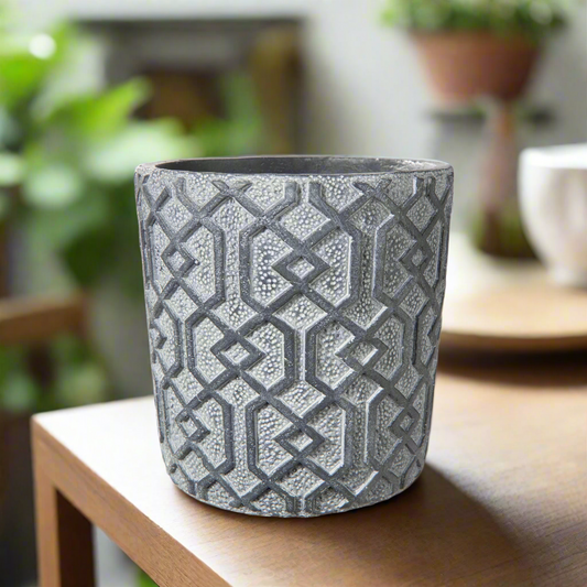 Vida Cement Embossed Round Pot
